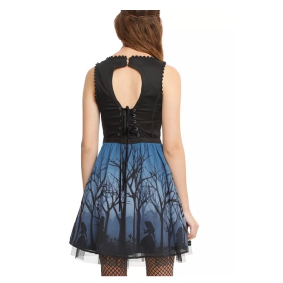 HOT TOPIC Alice In Wonderland Silhouette Corset Dress Black/Blue Size Jrs Small - Picture 2 of 16